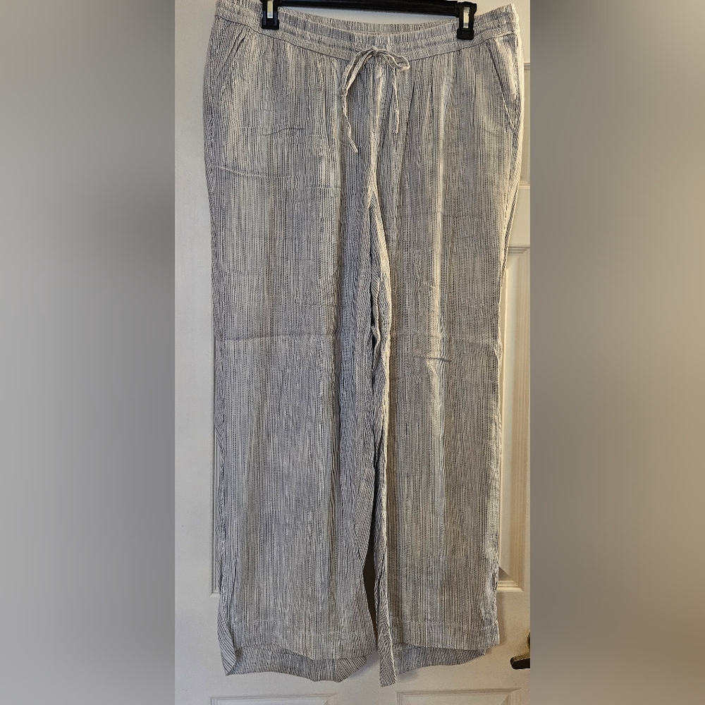 Striped Linen Wide-Leg Pants